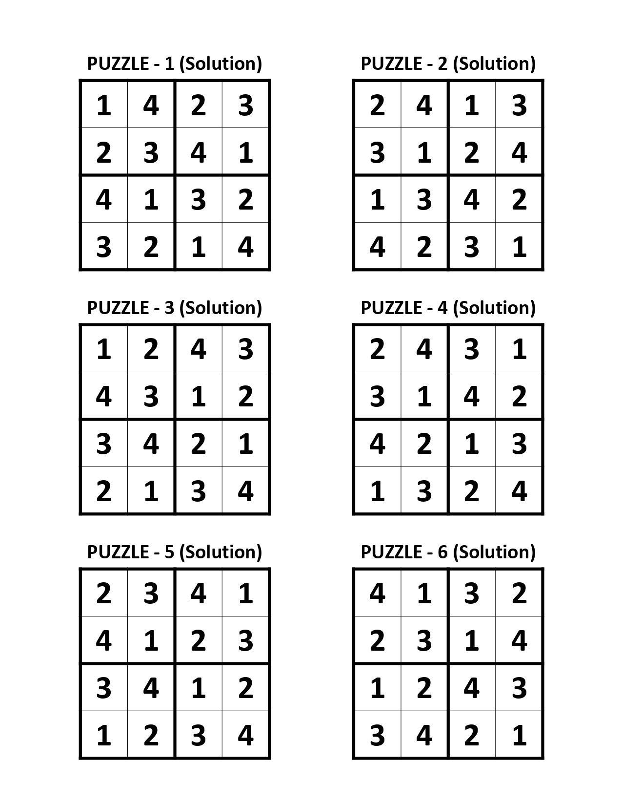 Printable PDF Easy Sudoku For Kids 4x4 400 Children Puzzles With Answers Instant Download