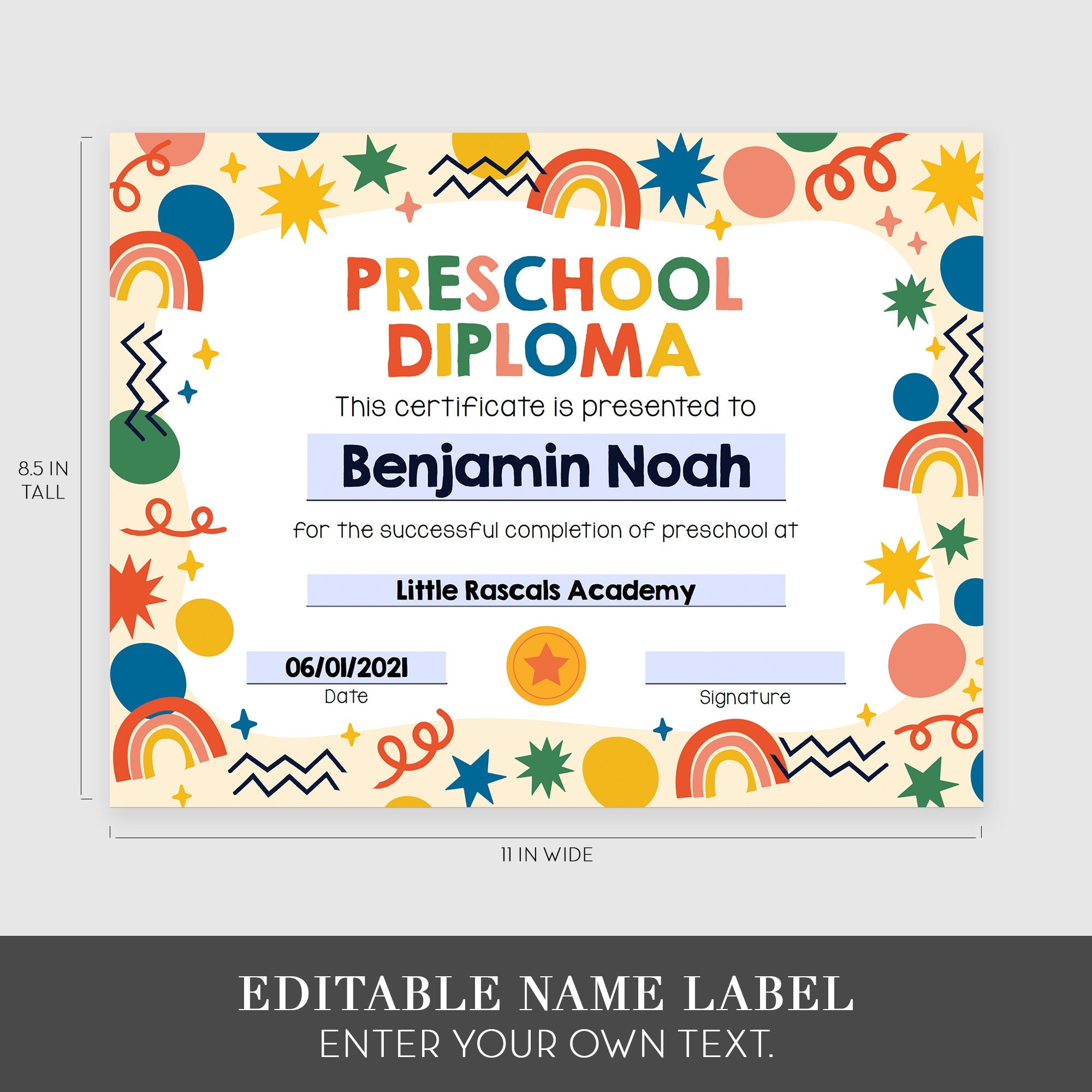 Printable Preschool Graduation Editable Diploma Customizable Preschool Graduation Certificate Template Preschool Grad Last Day School Sign Etsy
