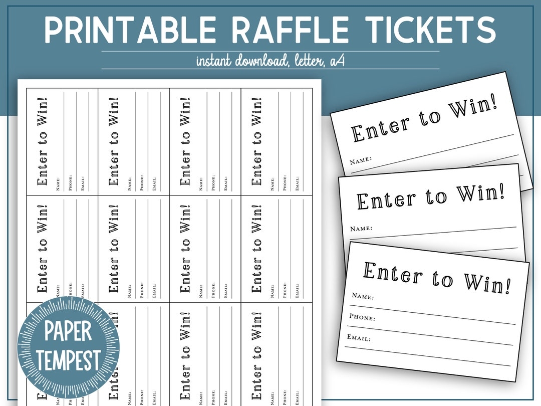 Printable Raffle Tickets Template Enter To Win Tickets Printable Fundraising Tickets Charity Raffle Tickets DIY Raffle Door Prize Slip Etsy