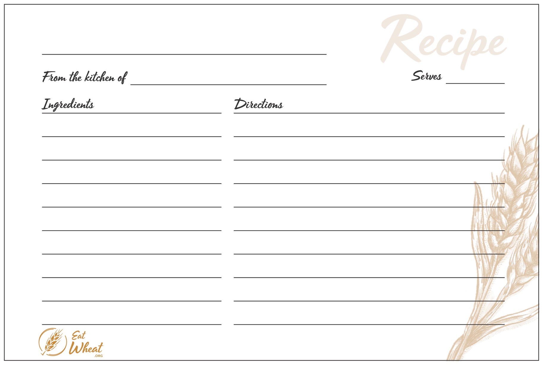 Printable Recipe Cards Eat Wheat
