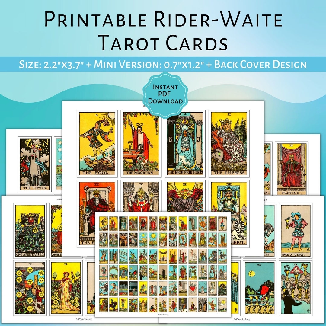 PRINTABLE Rider waite Tarot Cards Color Printable Card Deck PDF Tarot Mini version Printable Tarot PDF 78 Tarot Cards Etsy