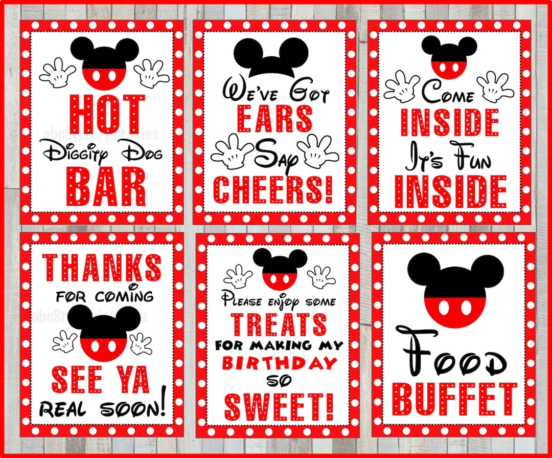 Printable Set Of Mickey Mouse Party Signs 5x7 And 8x10 INSTANT DOWNLOAD Etsy
