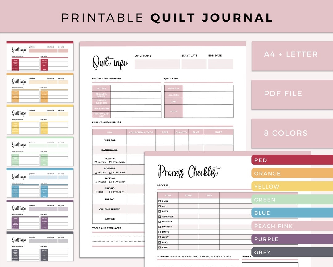 Printable Simple Quilting Journal Digital Download Printable Quilt Planner Quilt Summary Sheets Quilting Planner Quilt Notebook Etsy