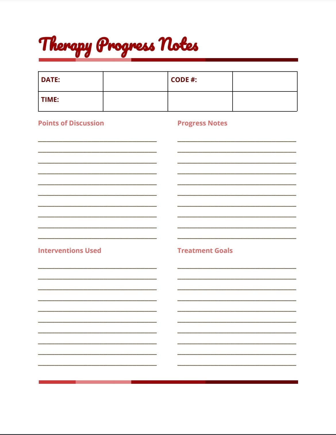 Free Printable Progress Notes