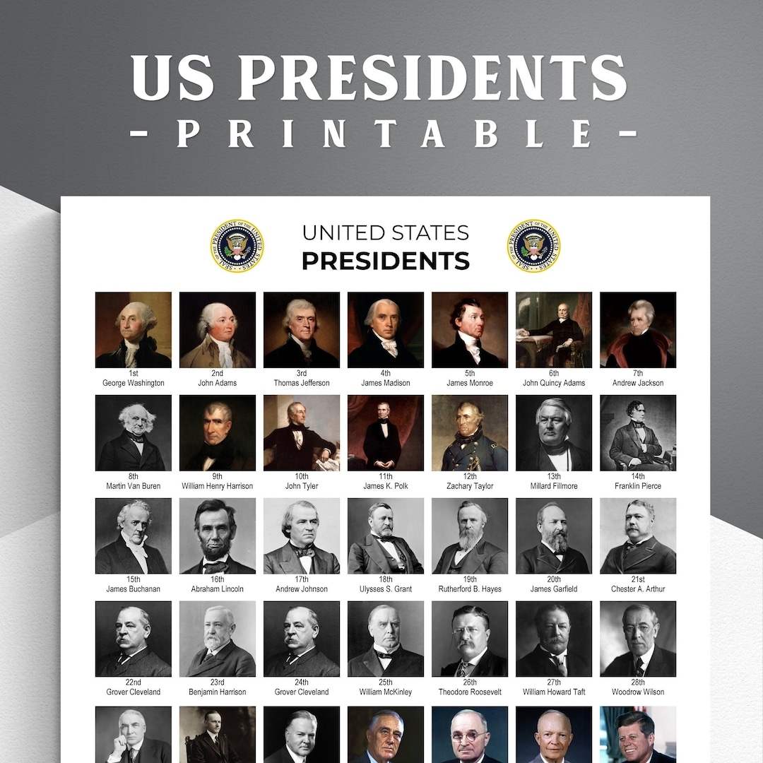 Printable United States Presidents Sheet American History Printable American Presidents USA Presidents Etsy