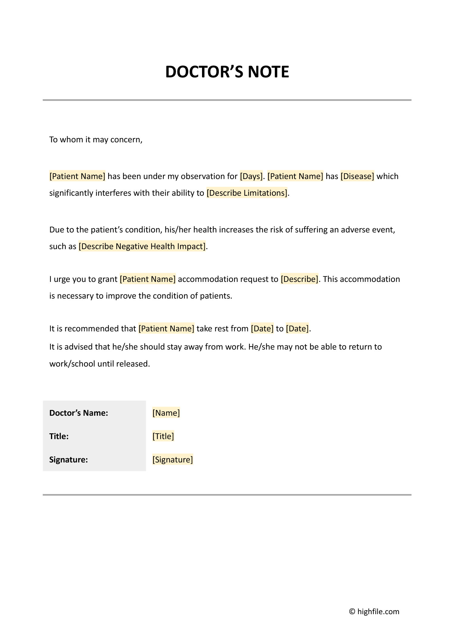 Printable Doctors Note Free