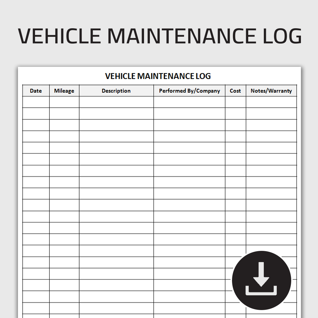 Printable Vehicle Maintenance Log Auto Service Record Car Inspire Uplift