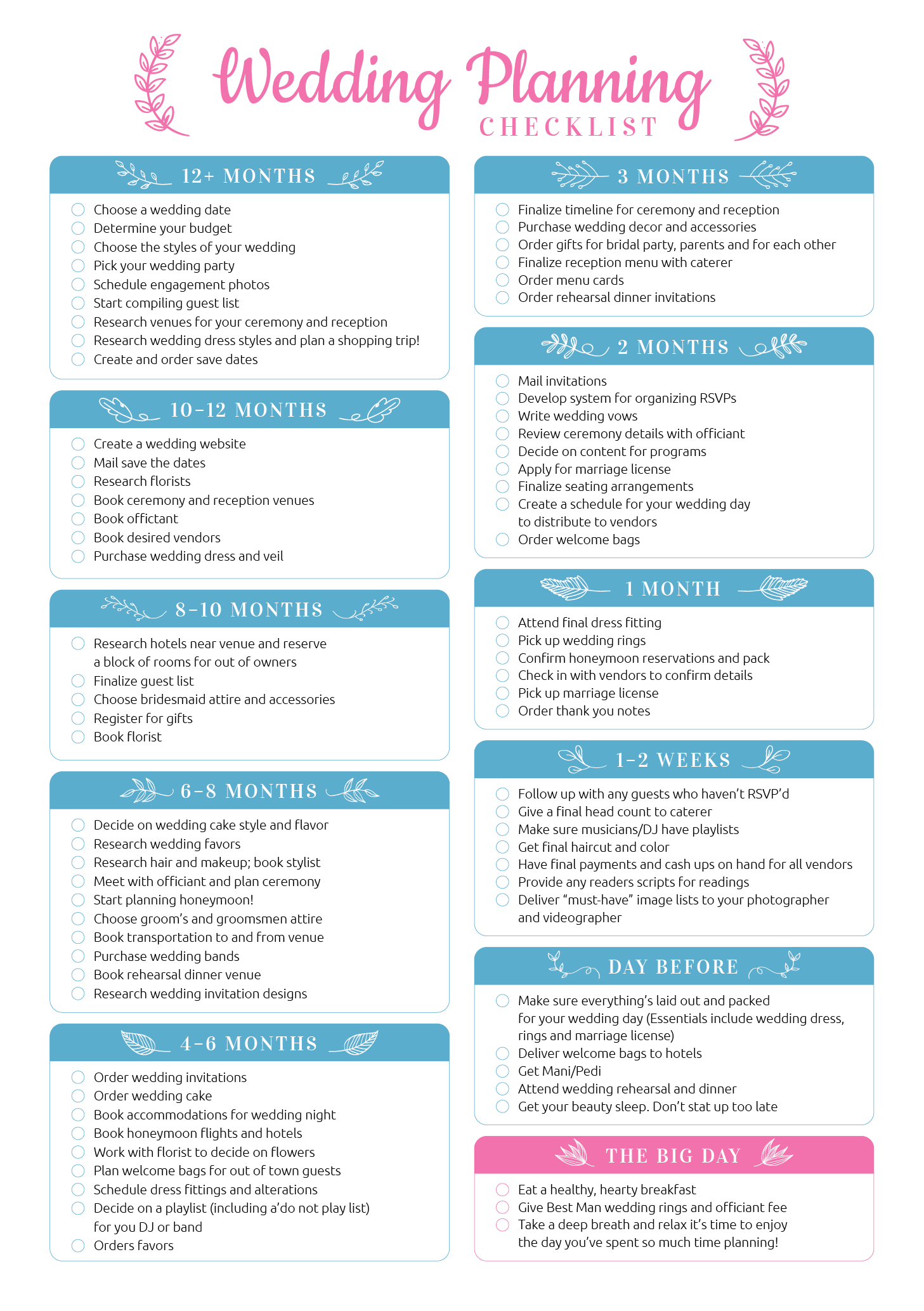 Wedding Checklist Free Printable