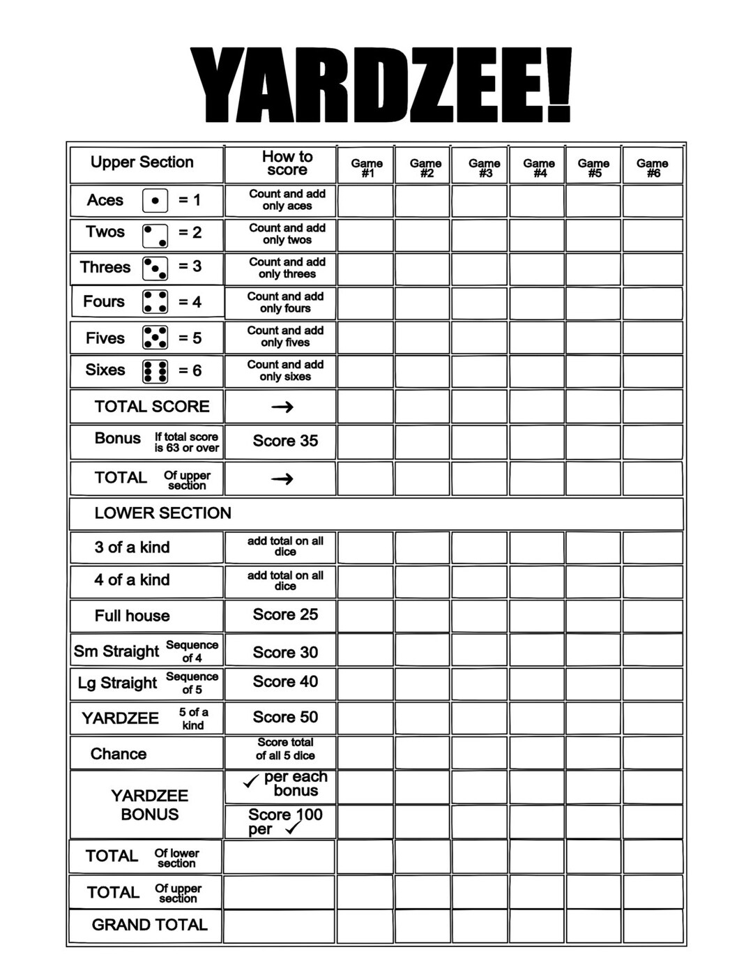 Printable YARDZEE Score File diy Yardzee Scorecard Digital File Etsy