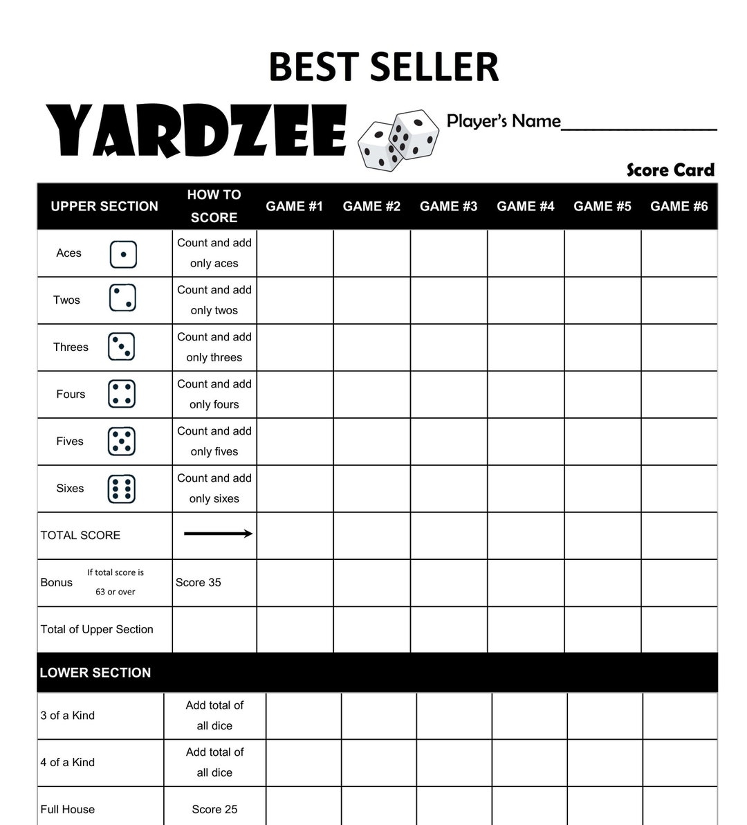Printable Yardzee Yahtzee Laminated Score Sheet Scorecards With Rules Multi player PDF Instant Download Scorepads For Your Backyard Game Etsy