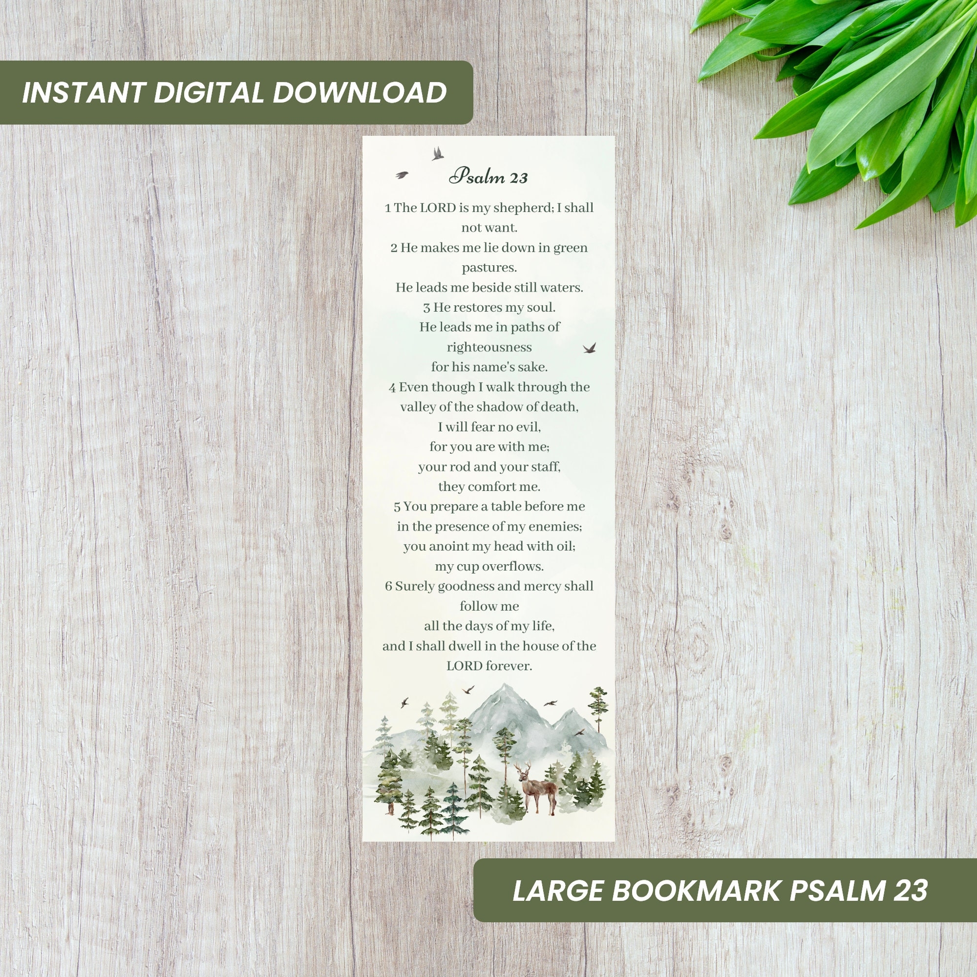 Psalm 23 Bookmark Cute Printable Bookmarks With Bible Verse Large Bookmark Nature Art Instant Download Digital Art Bookmark Bible Psalm 23 Etsy