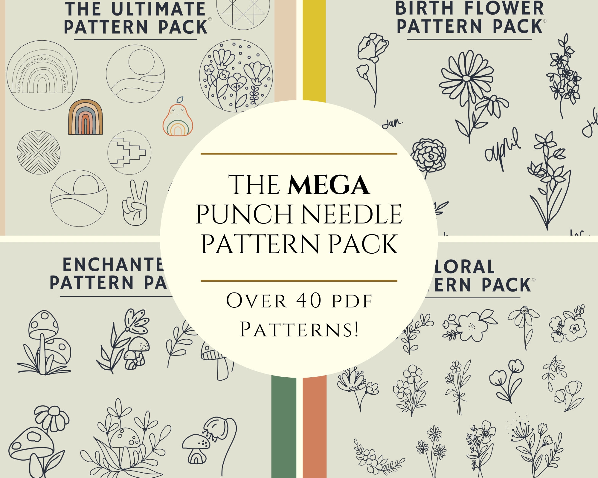 Punch Needle Patterns 40 PDF Printable Patterns Etsy