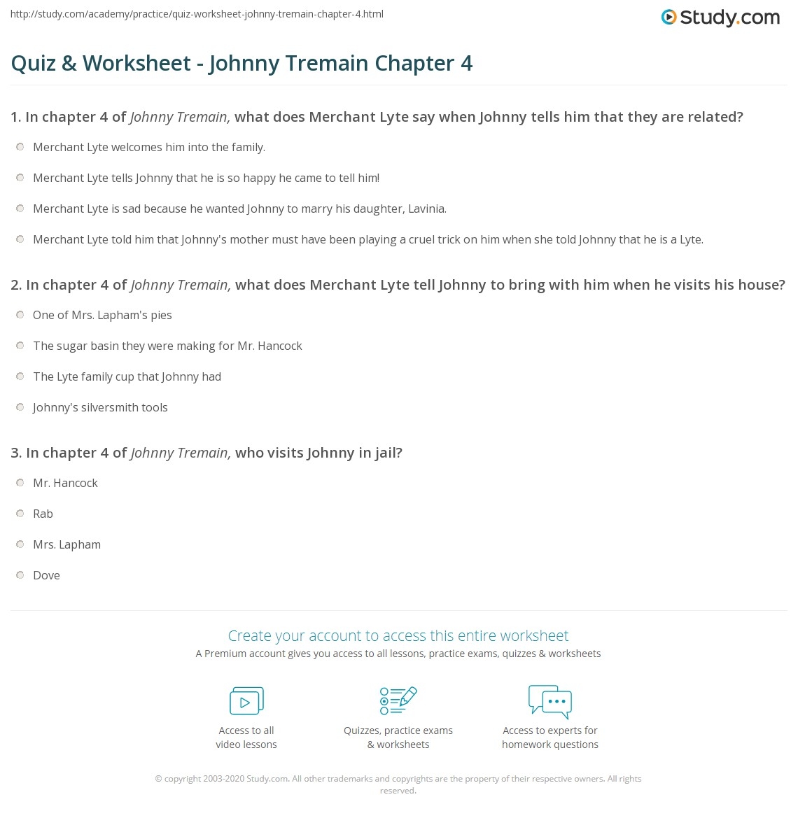 Quiz Worksheet Johnny Tremain Chapter 4 Study
