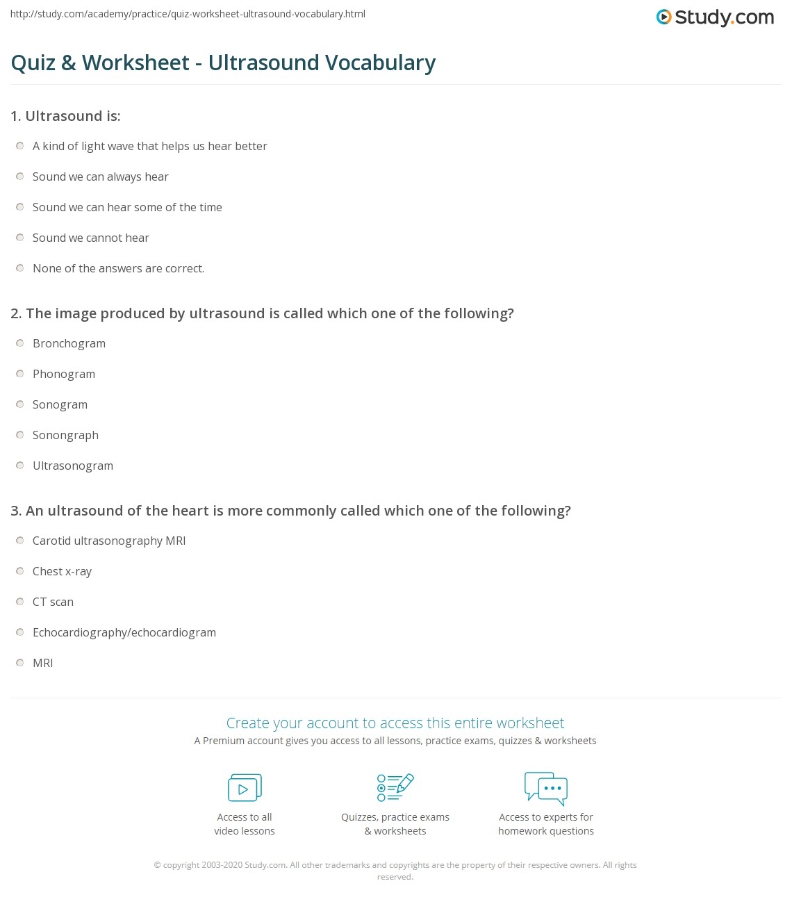 Quiz Worksheet Ultrasound Vocabulary Study