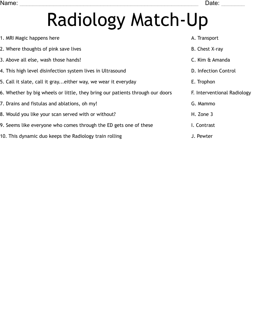 Radiology Match Up Worksheet WordMint