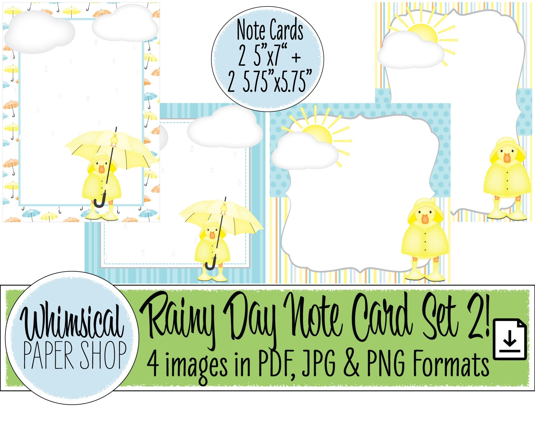 Rainy Day Blank Invitation Set 2 Printable Duck With Umbrella Note Card Baby Wedding Shower Thinking Of You Encouragement Care Package Etsy