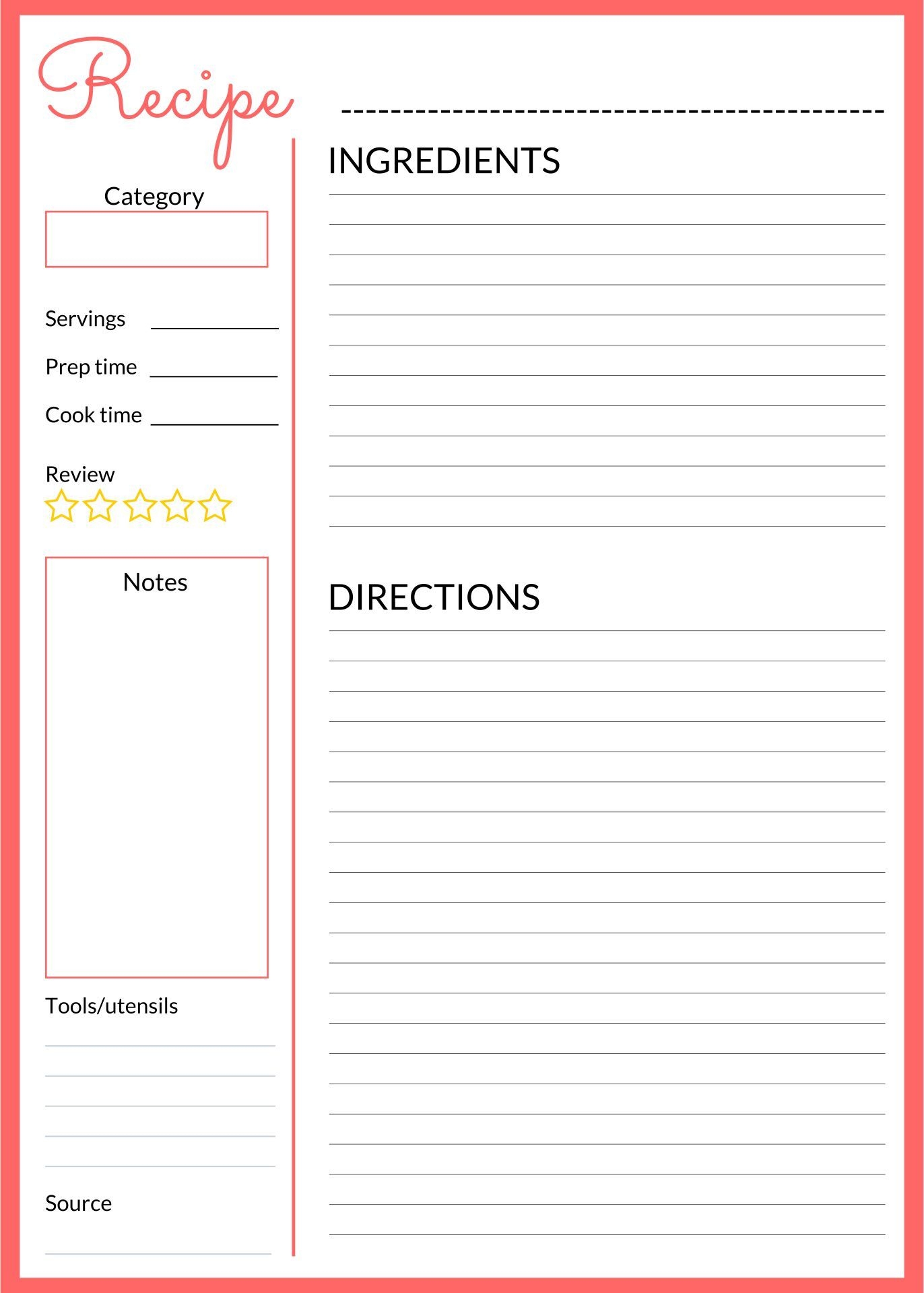 Recipe Pages 8 5X11 10 Free PDF Printables Printablee