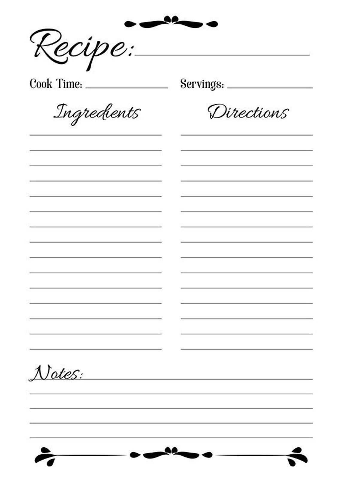 Recipe Sheet Printable Recipe Page Template Blank Recipe Page Recipe Book Printable Recipe Template Recipe Inserts A4 Letter A5 PDF Etsy