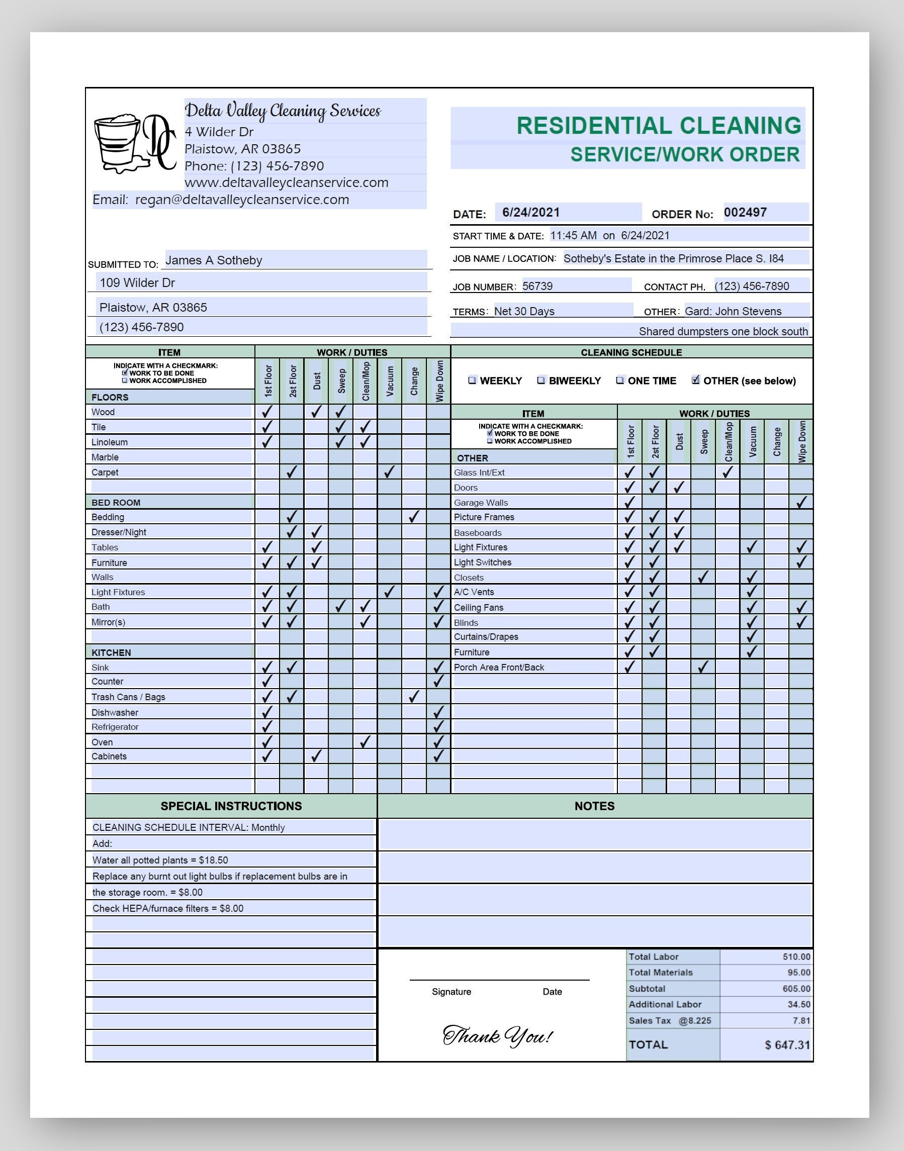 Free Printable Cleaning Estimate Forms