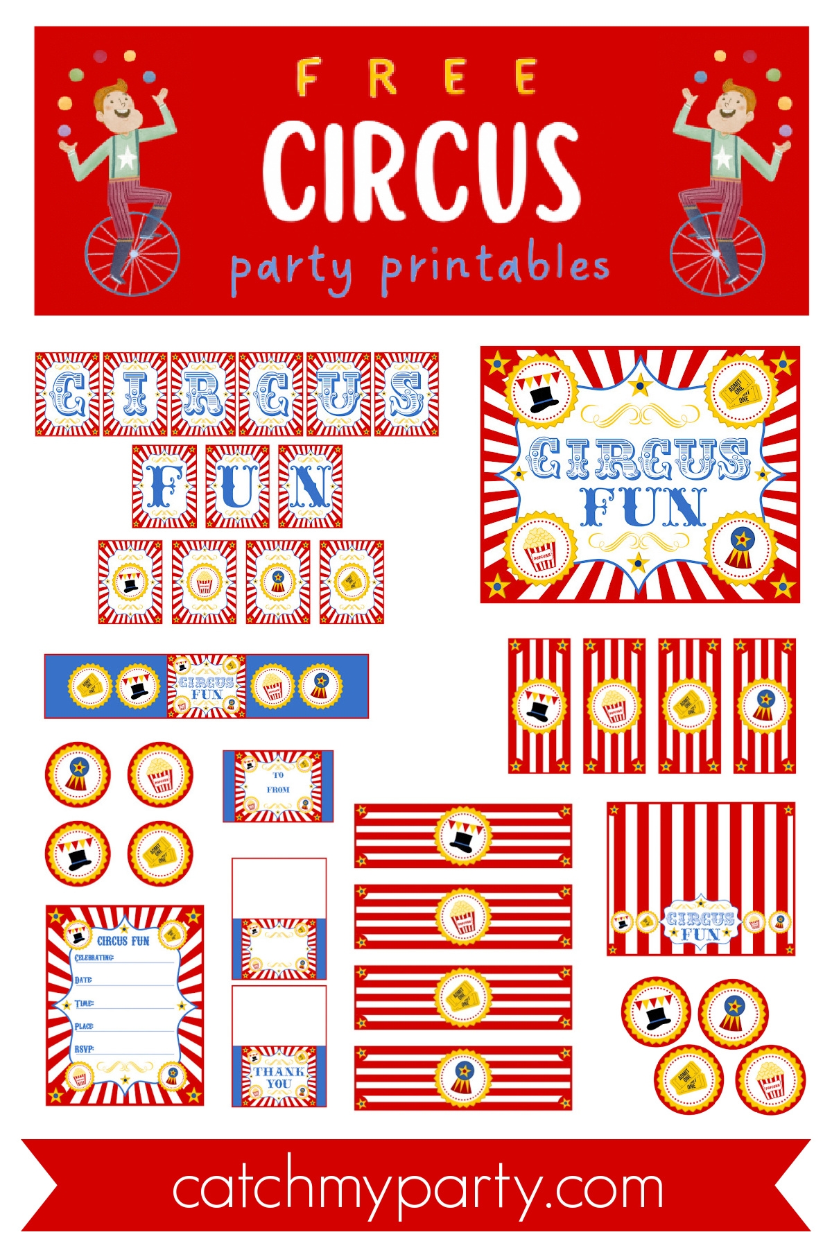 Retro Circus Party Printables FREE Download Catch My Party