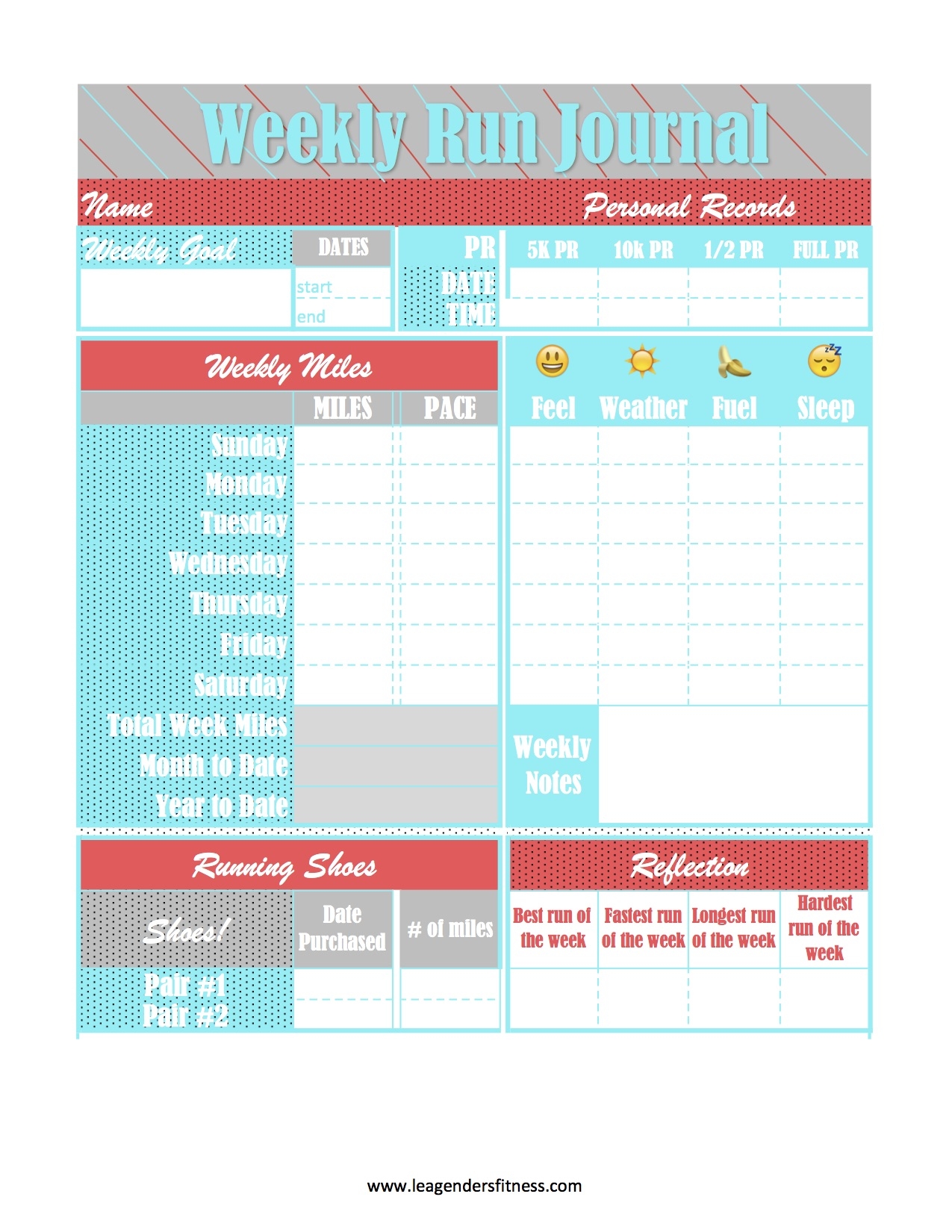 Running Journal Free Printable Download Lea Genders Fitness