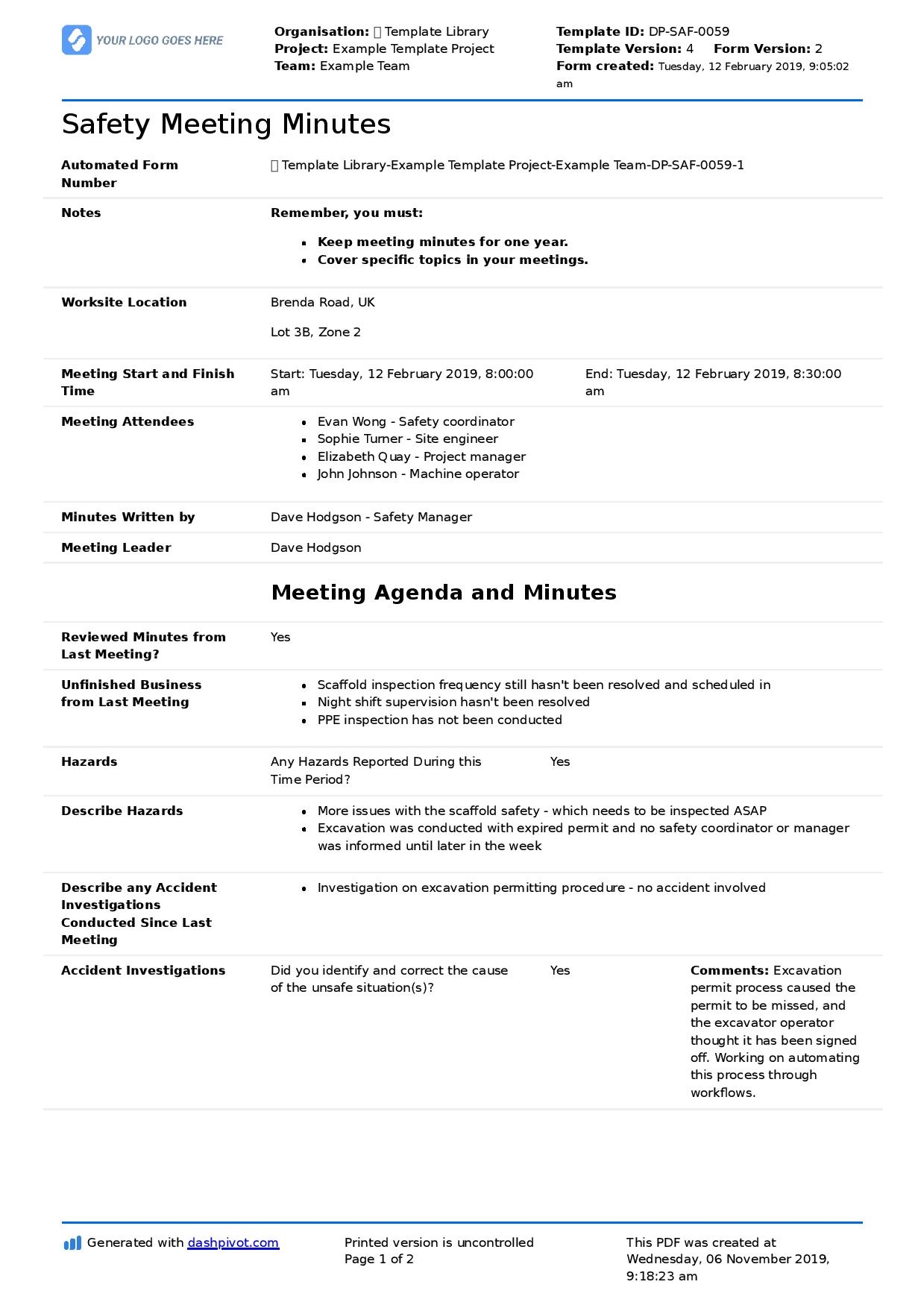 Safety Meeting Template Free To Use Better Than Word 