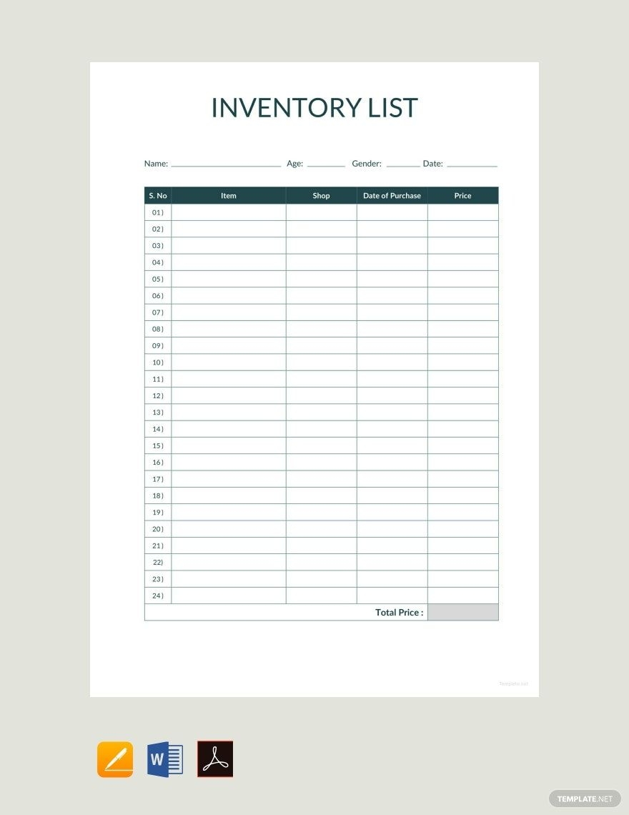 Sample Inventory List Template In Google Sheets Pages Word PDF Google Docs Download Template