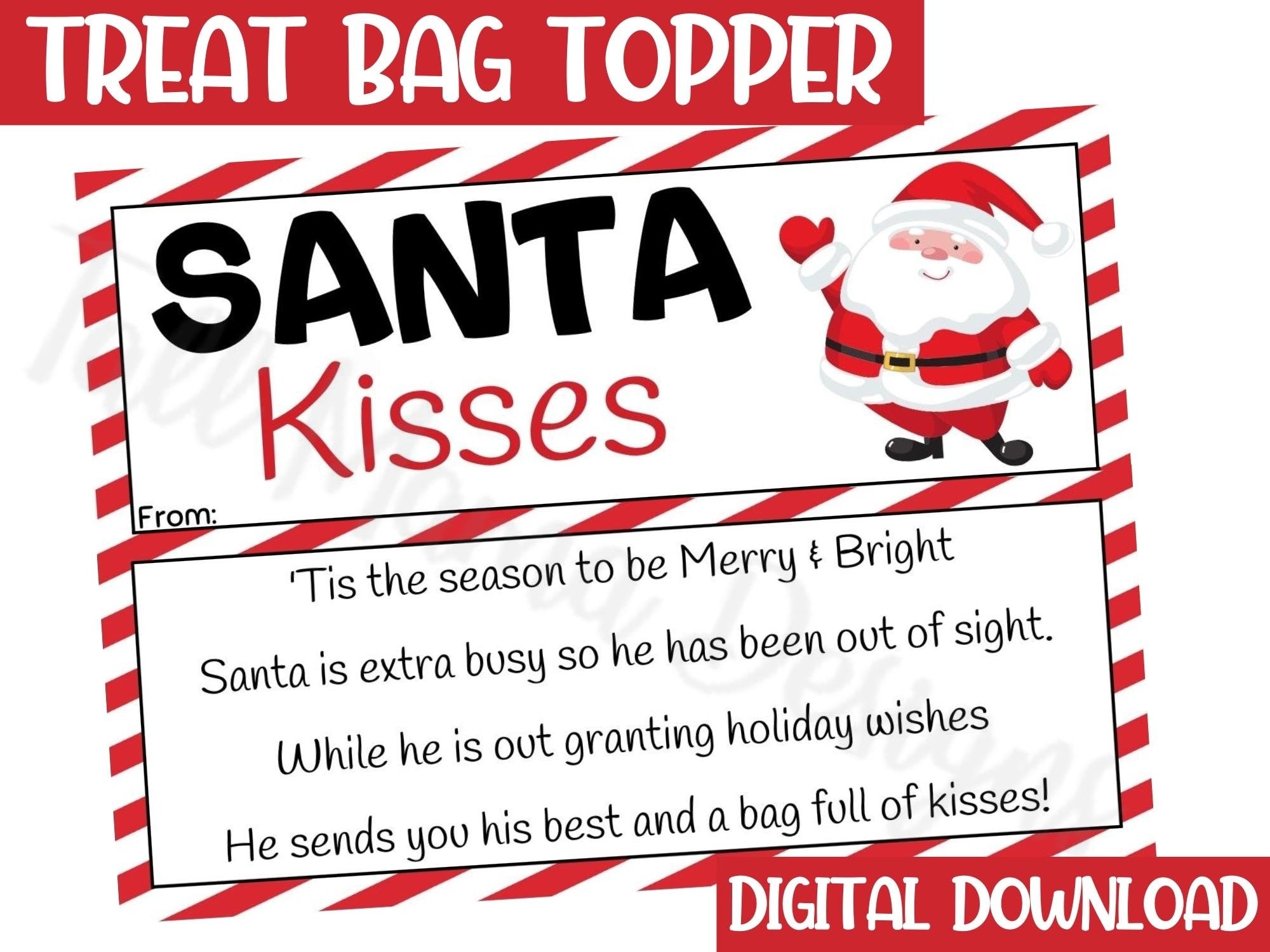 Santa Kisses Treat Bag Christmas Toppers Printable Christmas Toppers Christmas Party Favor Bag Topper Classroom Christmas Bag Toppers Etsy