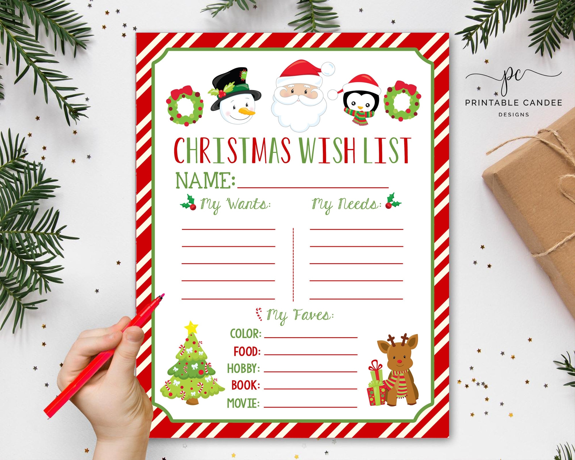 Santa Letter Christmas Wish List Kids Christmas List Instant Download Dear Santa Holiday Letter Printable Etsy