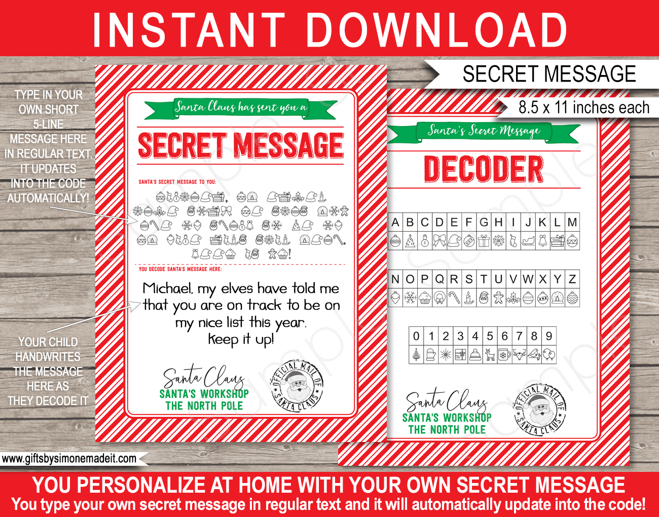 Santa Secret Message Printable Template Decoder Envelope Labels