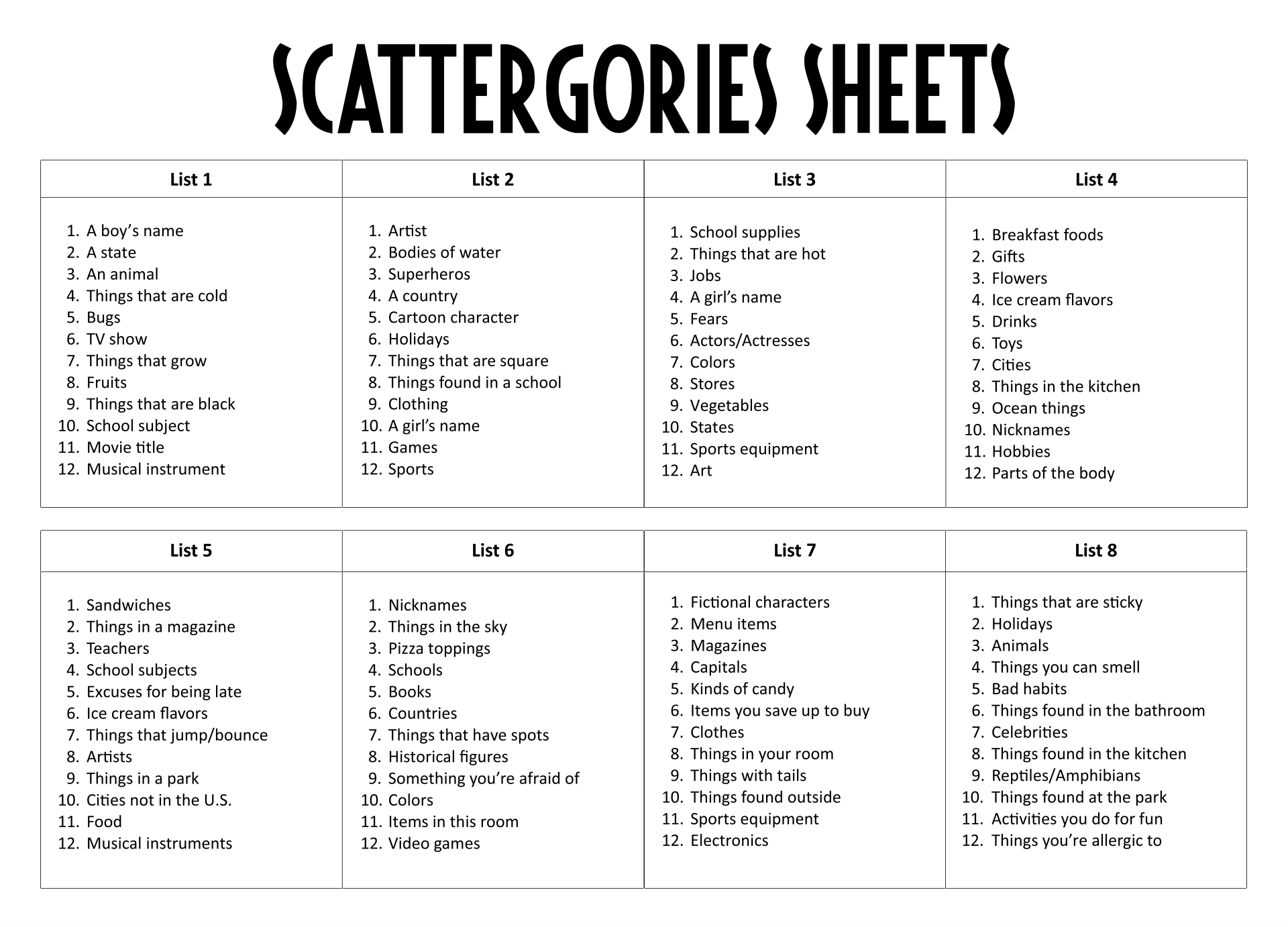 Scattergories Score Sheets 10 Free PDF Printables Printablee