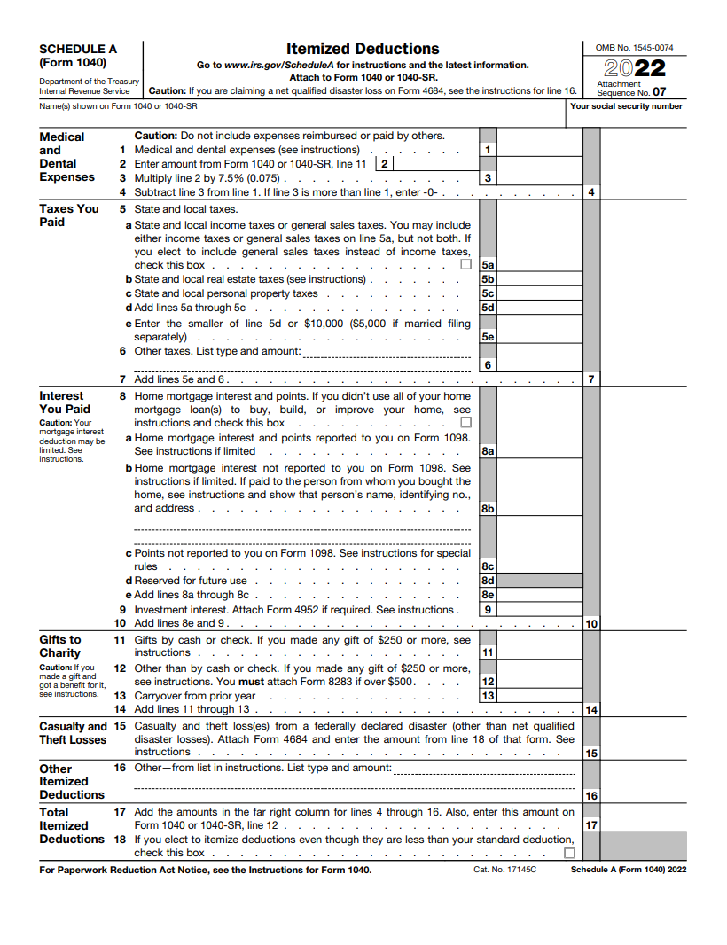 Schedule A Form 1040 A Guide To The Itemized Deduction Bench Accounting