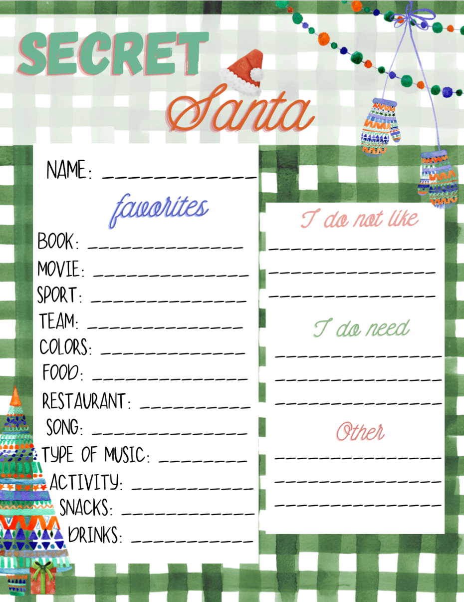 Secret Santa Gift Exchange Free Printable Sheets