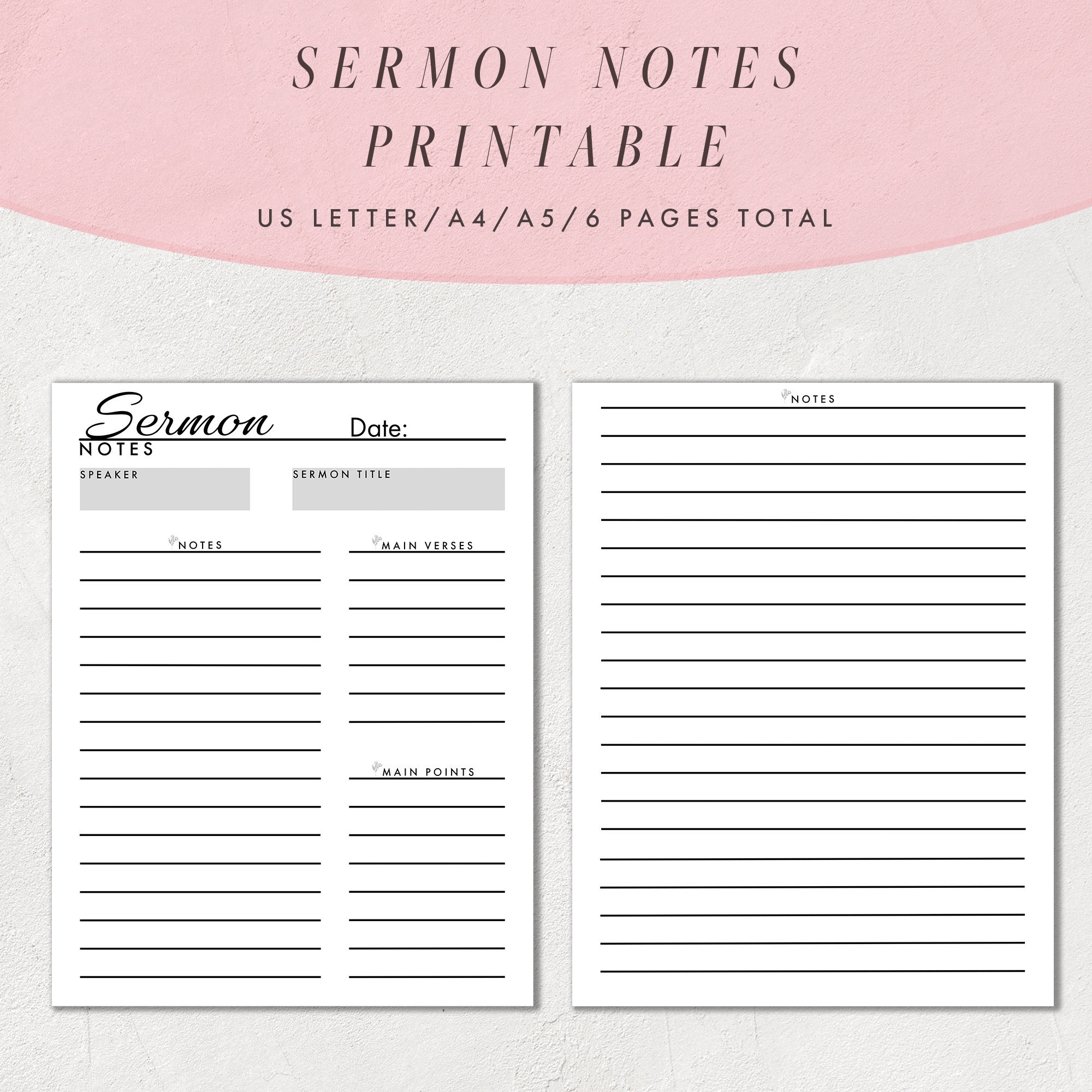Sermon Notes Template Printable Sermon Journal Pages Christian Notes Planner US Letter Size A4 And A5 Etsy