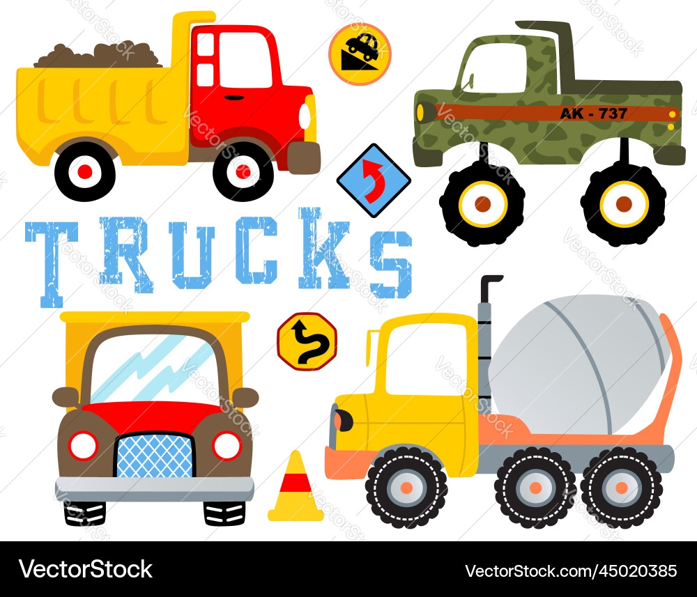 Set Of Trucks Cartoon Royalty Free Vector Image