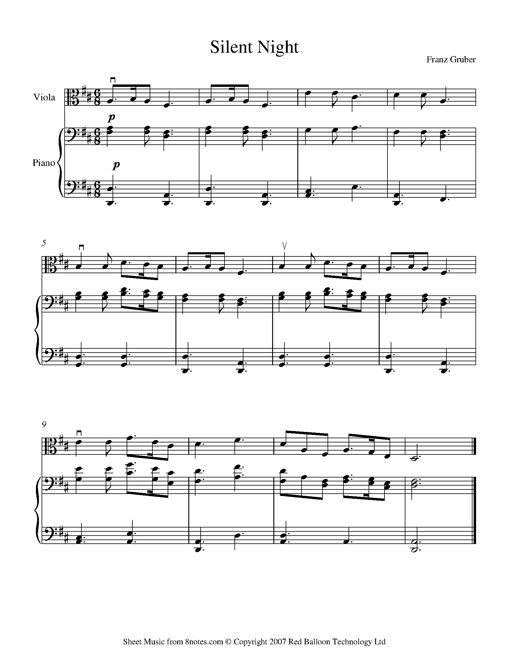 Silent Night For Viola Free Sheet Music For Viola 8notes