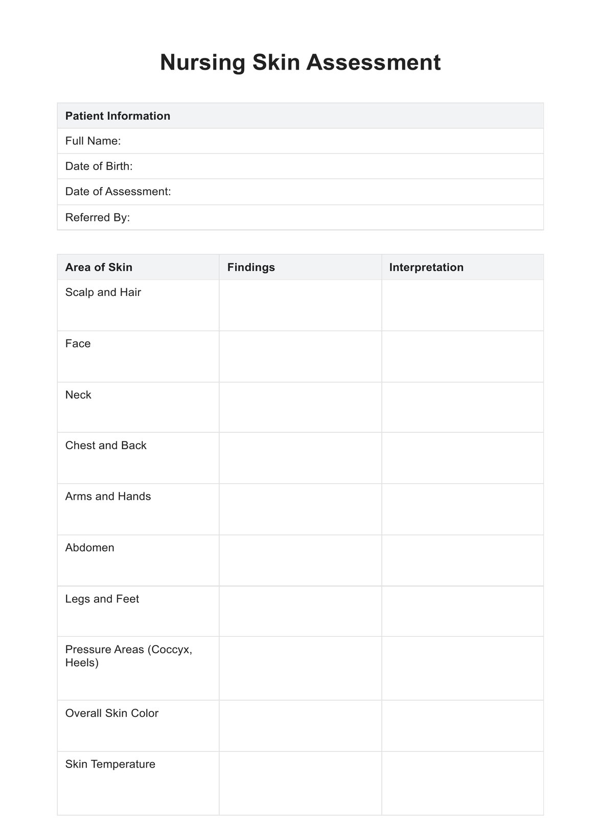 Skin Assessment Example Free PDF Download