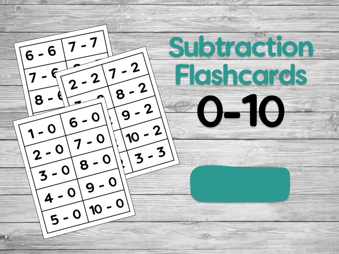 Subtraction Flashcards 0 10 Printable Instant Download Elementary Flash Cards Etsy