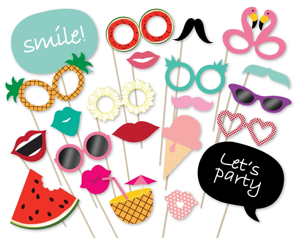 Summer Party Photo Booth Props Printable PDF Flamingo Party Photo Booth Hawaiian Party Decorations Beach Party Props Pool Party Photo Props Etsy
