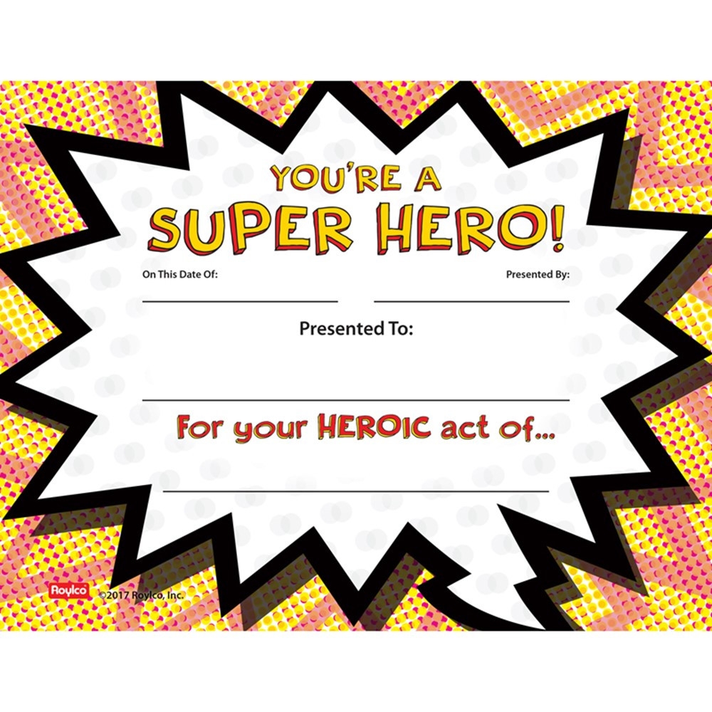 Super Hero Certificate Pack Of 24 R 71000 Roylco Inc Awards