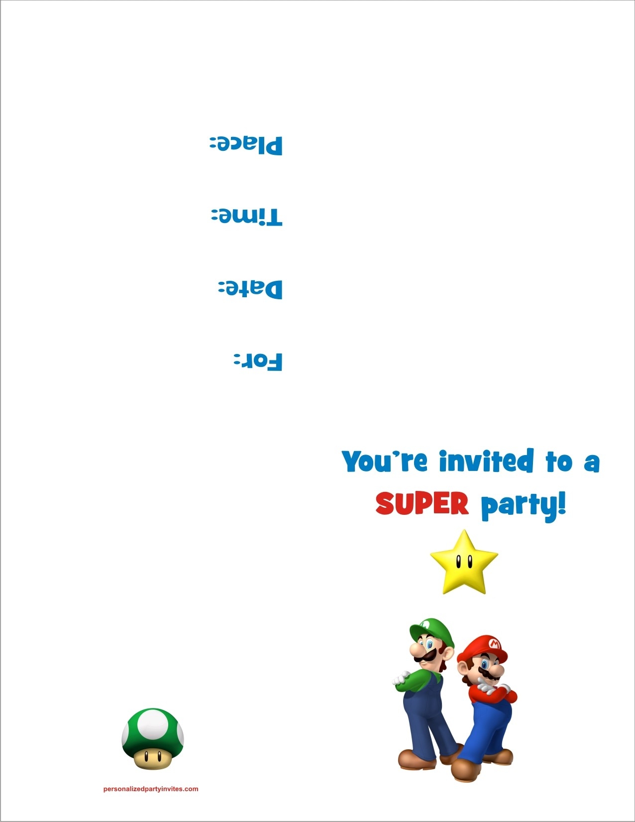 Super Mario Bros FREE Printable Birthday Party Invitation Personalized Party Invites