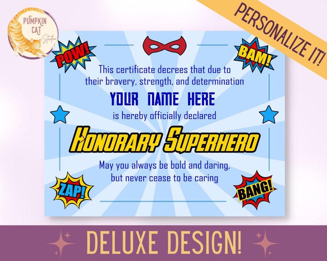 SUPERHERO Certificate PERSONALIZE IT Printable Instant Download For Birthday Gifts Party Favors Superhero Training Etsy