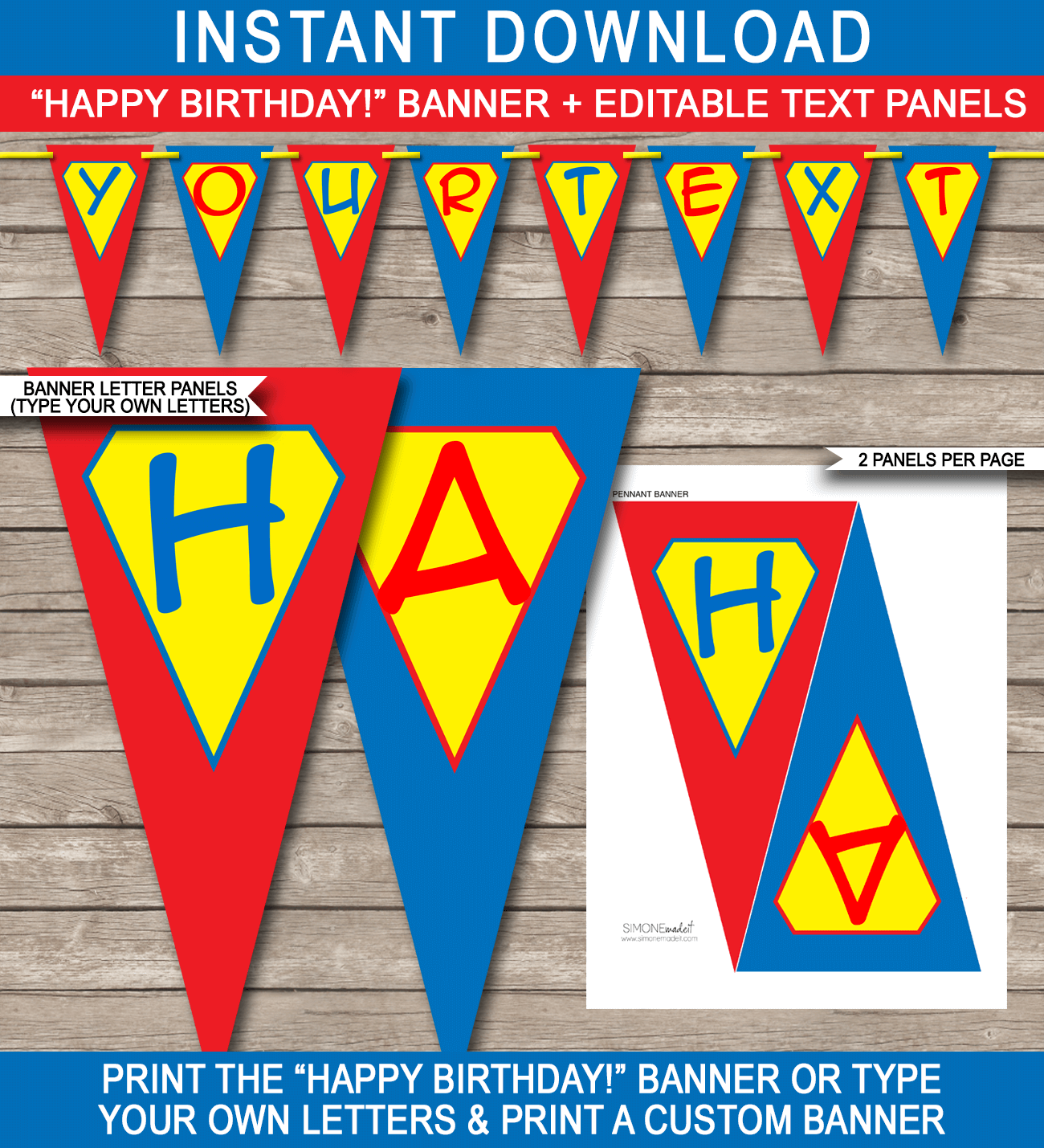 Superhero Party Banner Template Printable Birthday Pennant Banner
