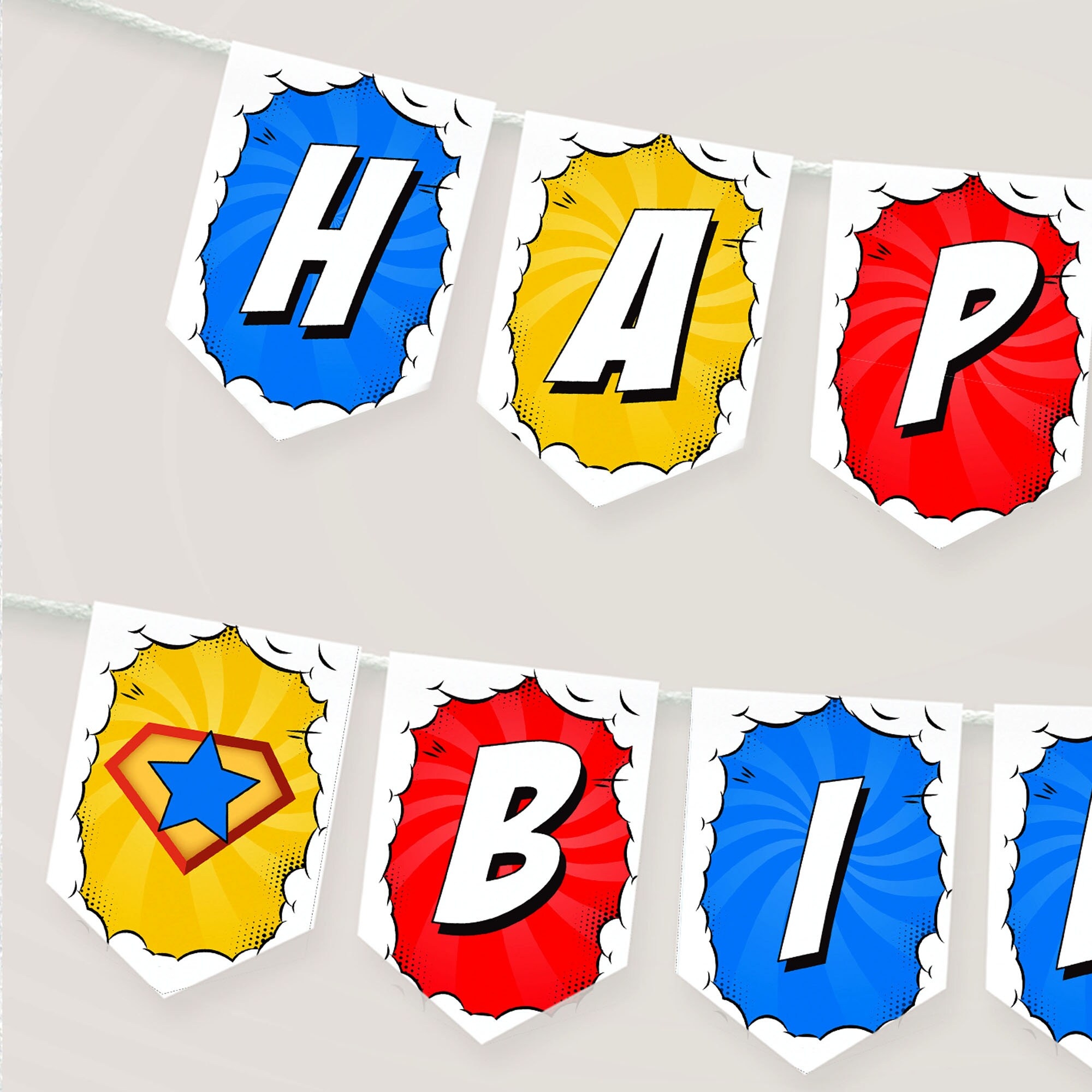 Superheroes Birthday Banner Superheroes Party Decorations Bunting Banner Happy Birthday Template Printable Sh Etsy