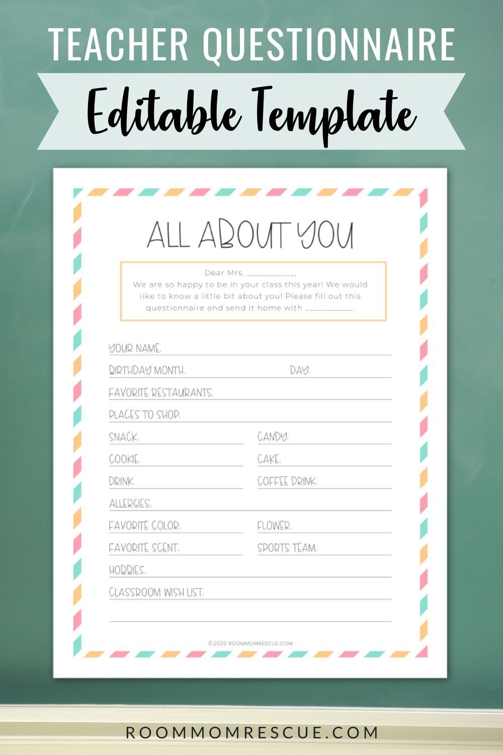 Teacher Questionnaire Free Printable Editable In Canva Kindergarten Room Mom