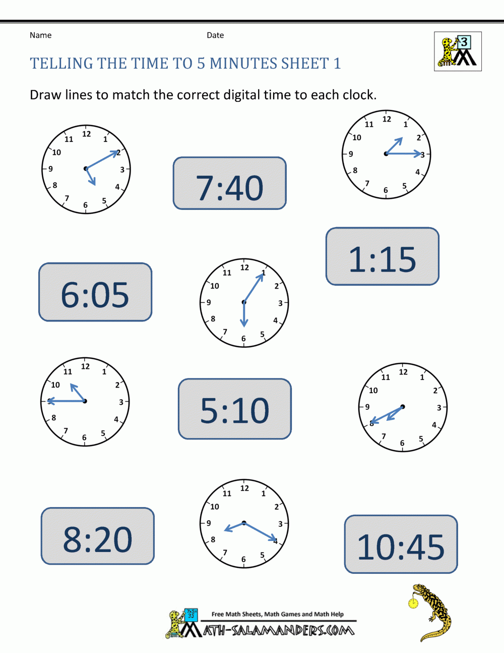 Free Printable Telling Time Worksheets