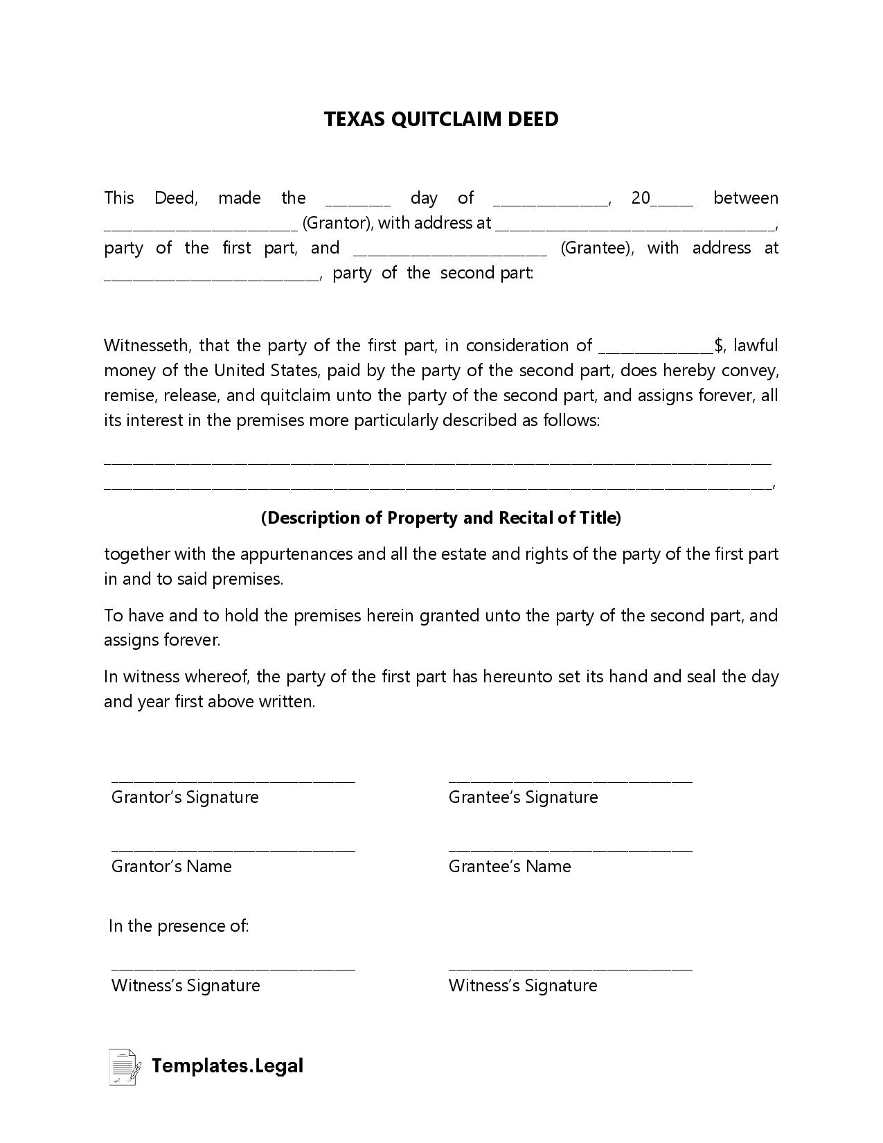 Texas Deed Forms Templates Free Word PDF ODT 