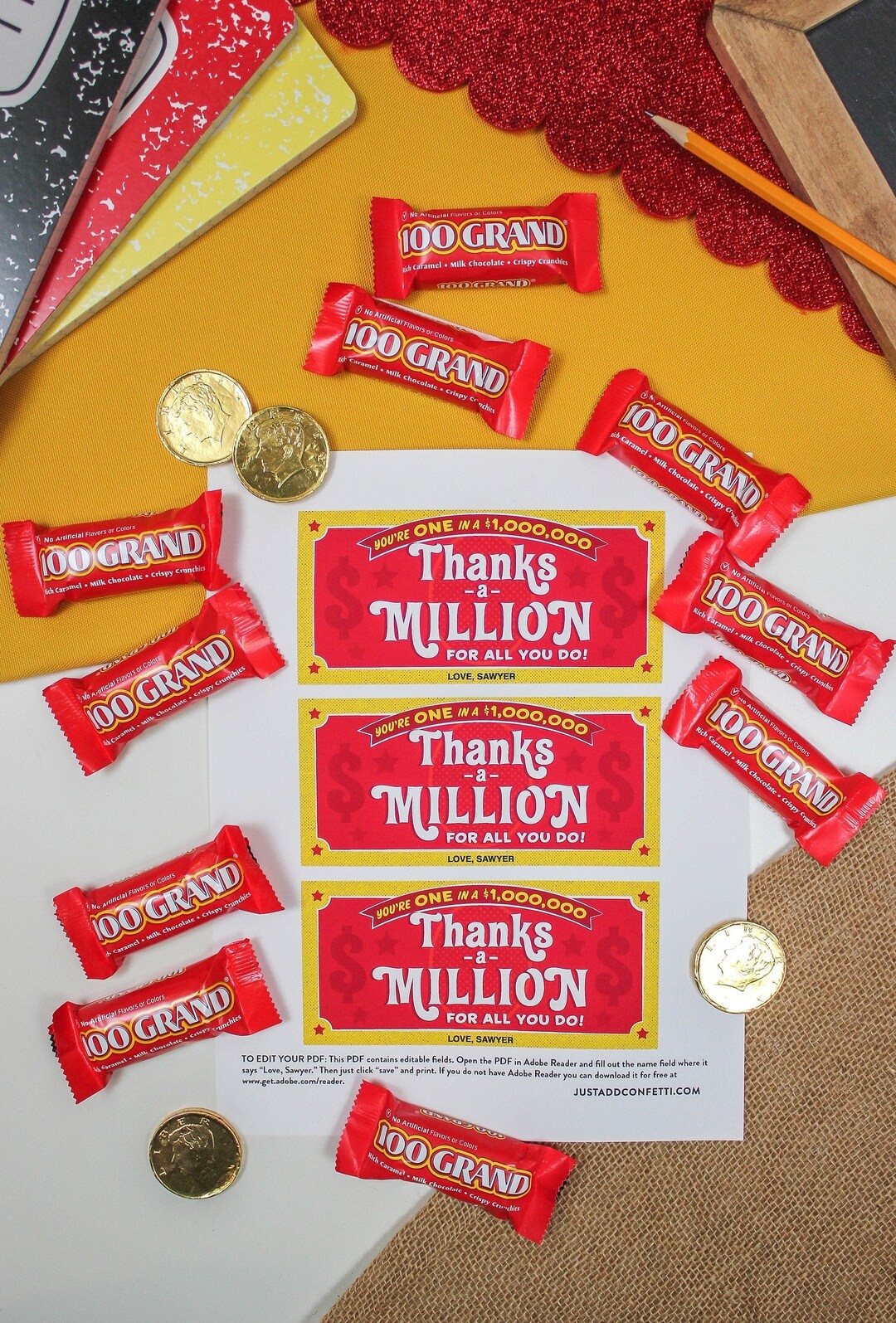 Thanks A Million Teacher Appreciation Gift Tag Printable Teacher Gift End Of The Year Gift Staff Appreciation Just Add Confetti Etsy