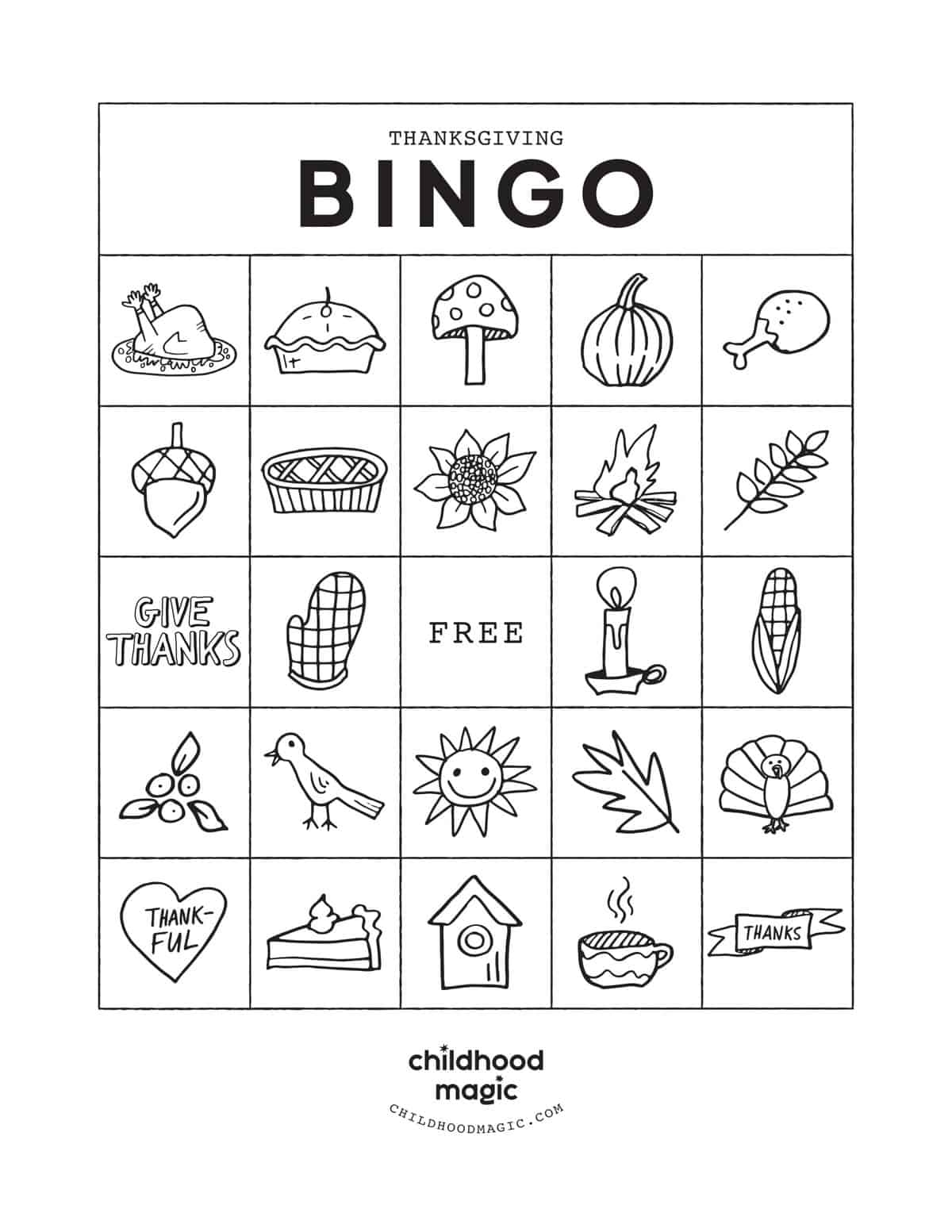 Thanksgiving Bingo Childhood Magic