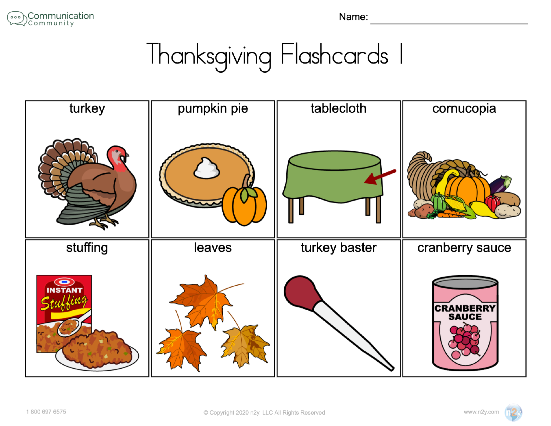 Thanksgiving Flashcards therapy Classroom Home 